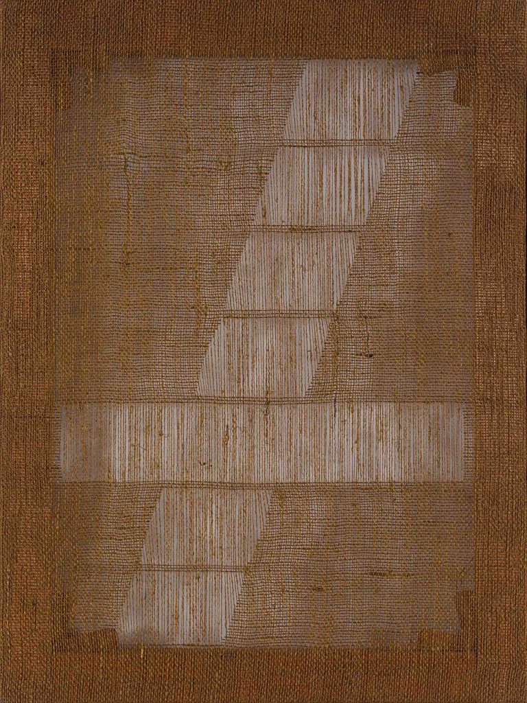 Salvatore Emblema, Senza Titolo, 1977 - 80x60cm Detessiture su tela di juta
